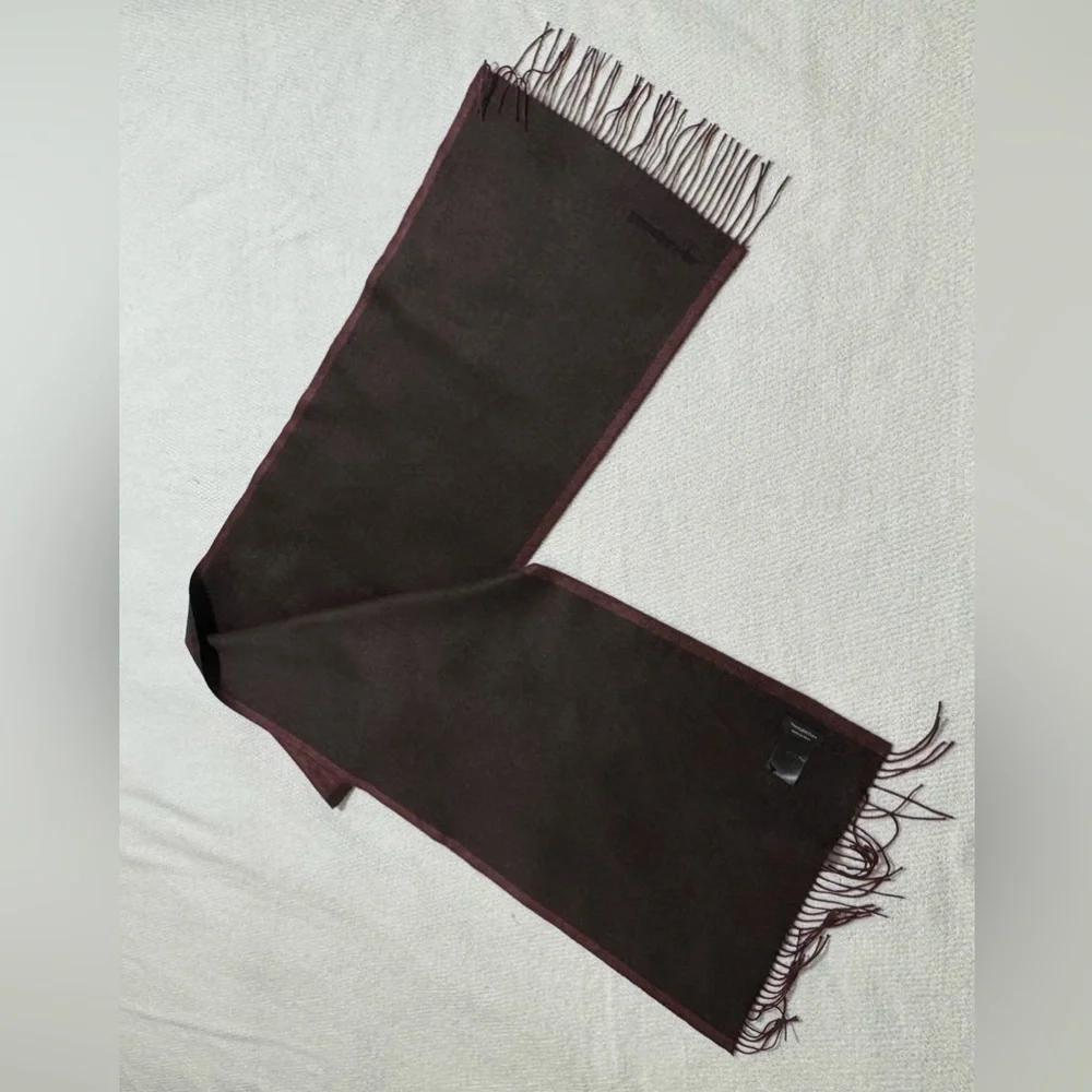 Ermenegildo Zegna Italy Burgundy/Brown fFringed Edge Silk Scarf